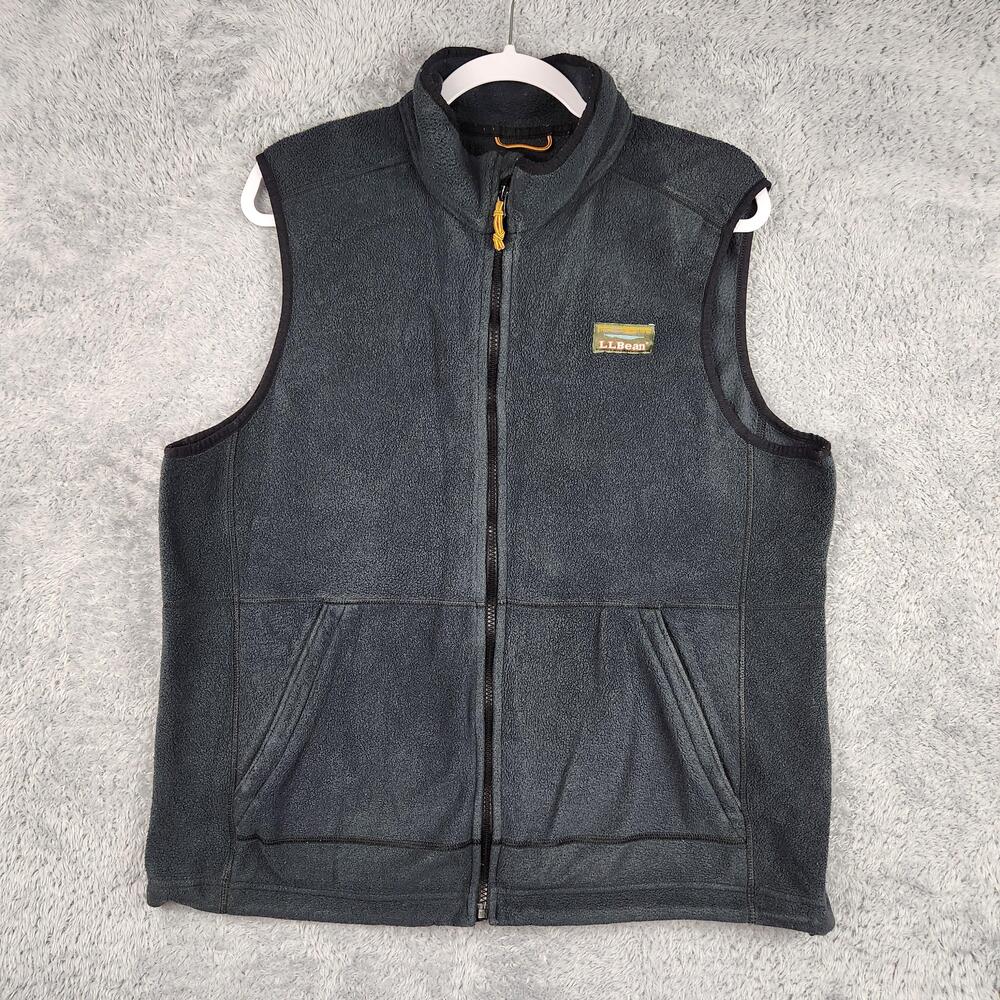 LL Bean Vest Mens Large Gray Fleece Full Zip Outdoor Pockets Hiking Logo Camp